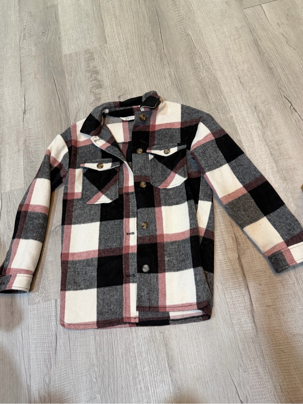 H&M Black, White & Dusty Rose Plaid Button-Front Vest Jacket